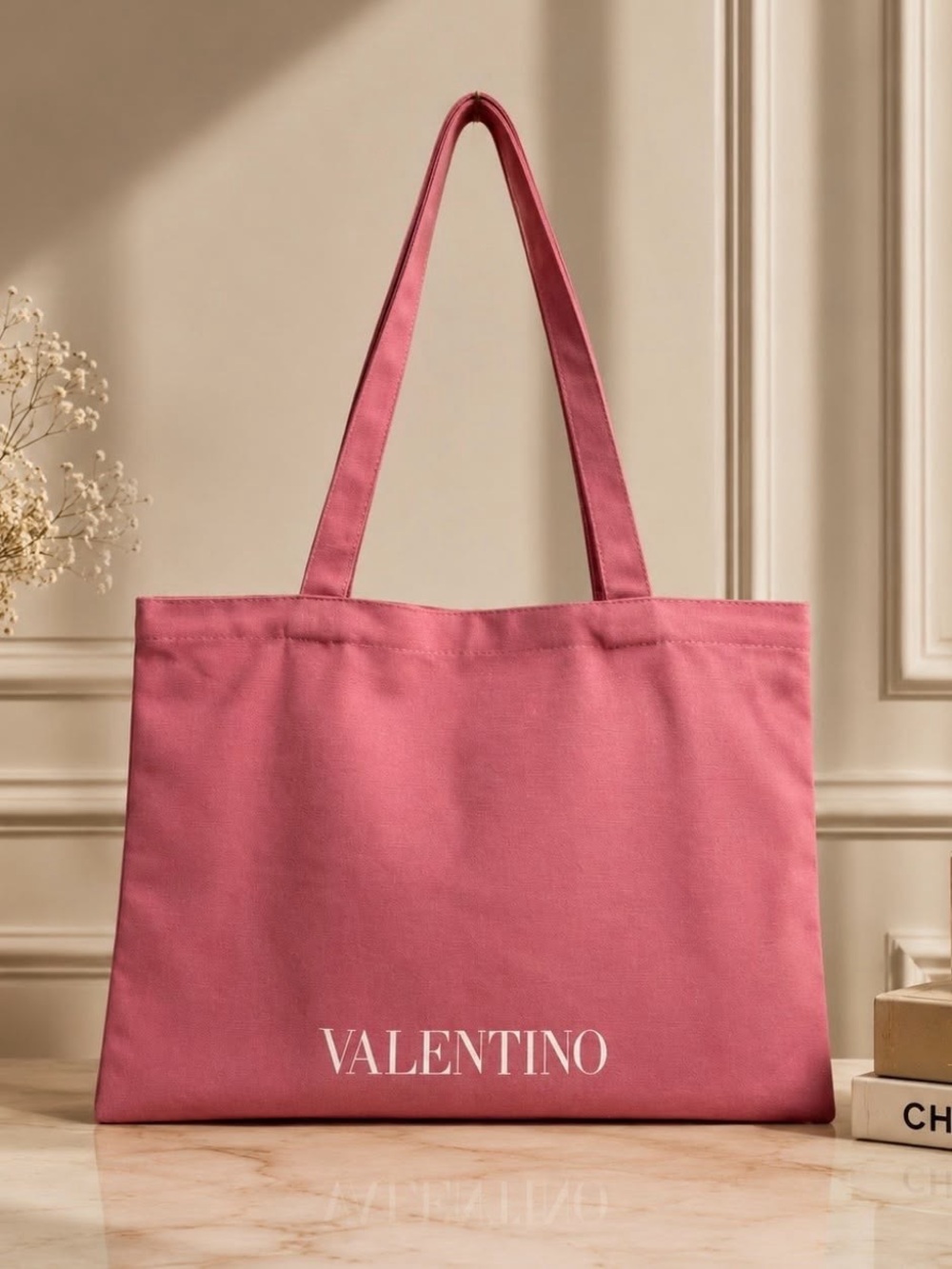 Valentino Rose Pink Logo Canvas Tote (never opened)